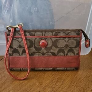 Coach Signature Brown and Orange Wristlet